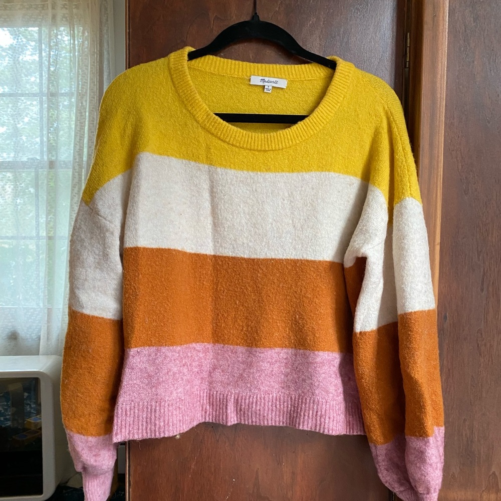 Madewell stripe sweater with balloon sleeves, small